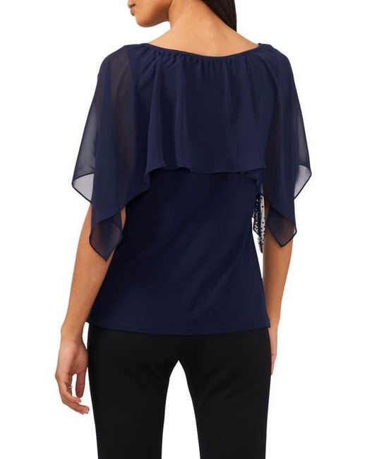 Chaus Blue Beaded Cold Shoulder Top