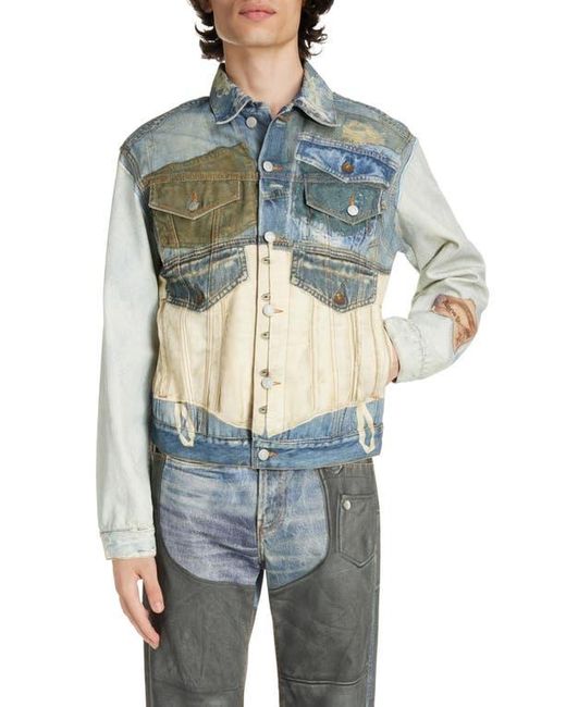 Acne Blue Trompe L'Oeil Corseted Patchwork Denim Trucker Jacket for men