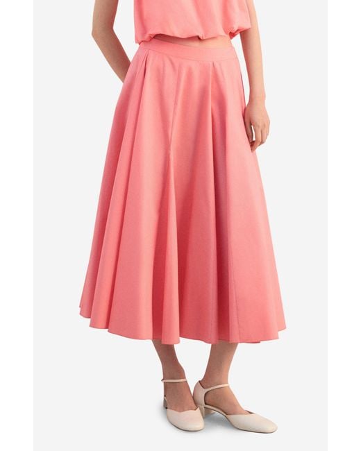 Mango Pink Flared Midi Skirt