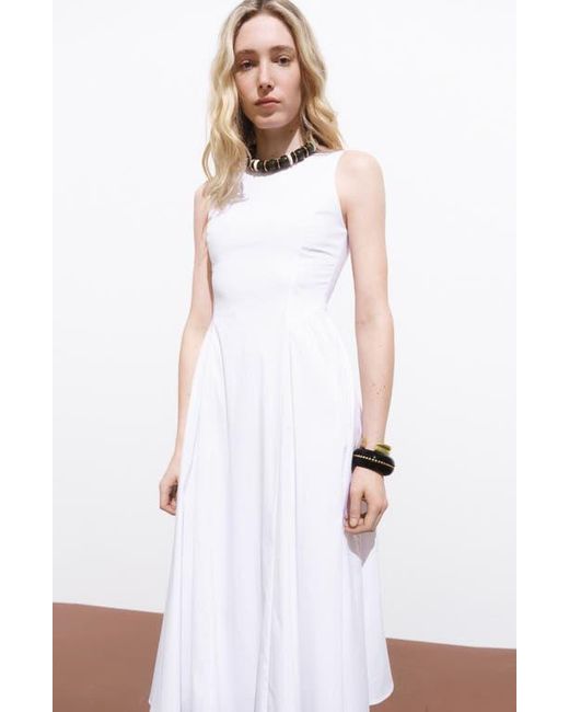 Mango White Sleeveless A-Line Midi Dress