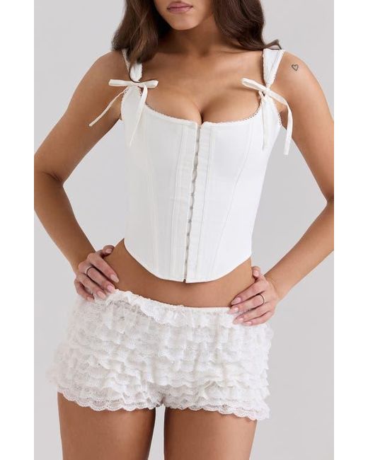 House Of Cb Kikki Bow Crop Lace-Up Stretch Cotton Twill Corset Top