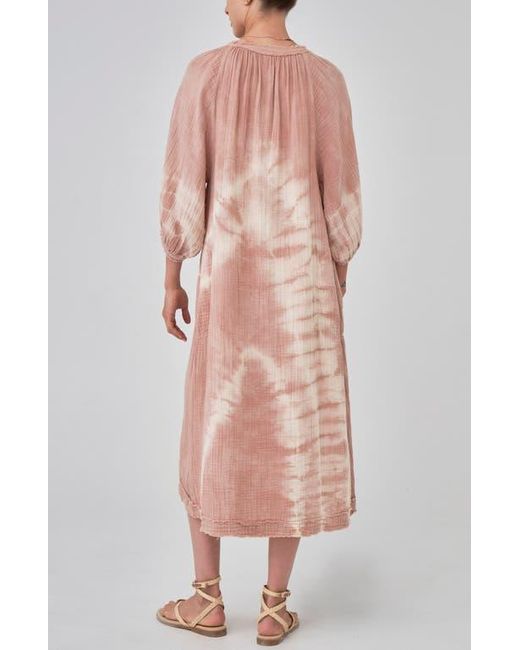ocean + main Pink Tie Dye Gauze Dress With Pockets