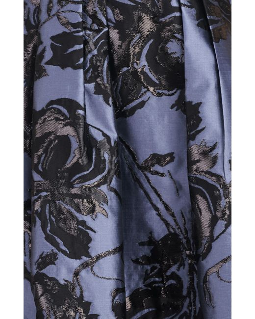 Kay Unger Blue Jackie Floral Jacquard Sleeveless Midi Dress