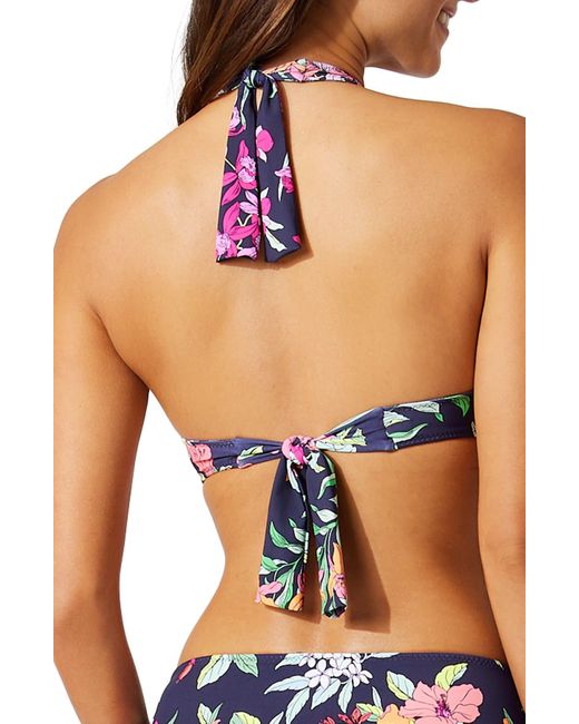Tommy Bahama Blue Summer Floral Reversible Halter Bikini Top