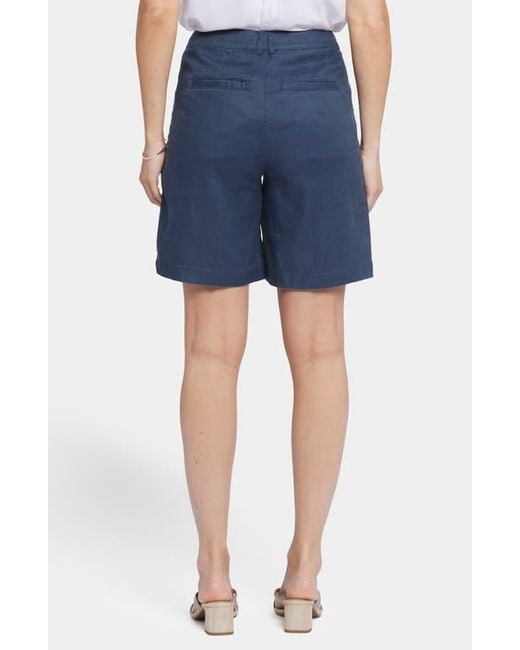 NYDJ Blue Relaxed Pleated Linen Blend Shorts