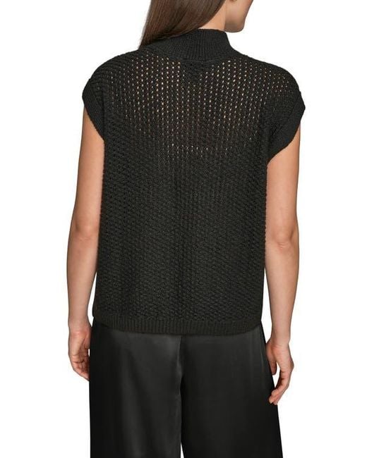 Donna Karan Black Open Stitch Cap Sleeve Sweater