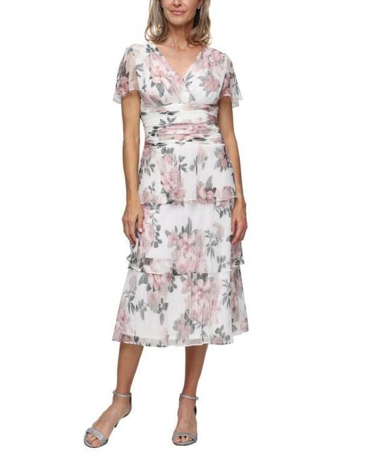 sl fashions floral dress SL FASHIONS Women's Metallic Floral Cocktail Shift Dress with Cascade Jacket - Blue main image 0