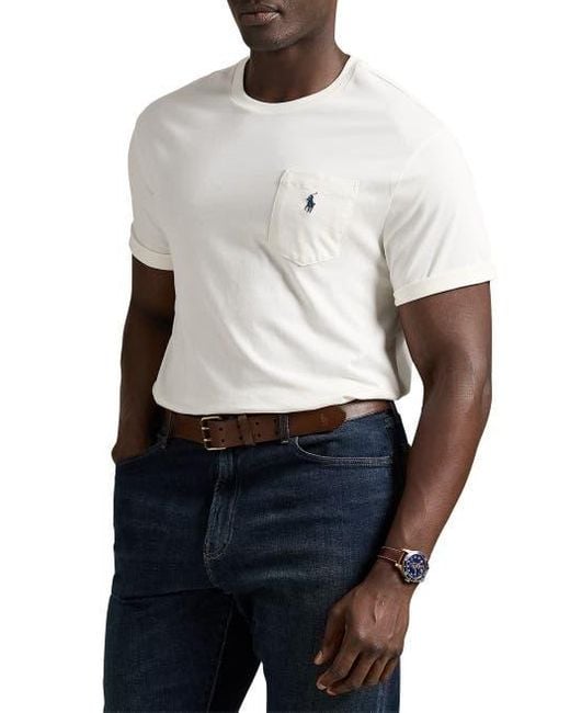 Polo Ralph Lauren White Big & Tall Classic Fit Jersey Crewneck Pocket Tee for men