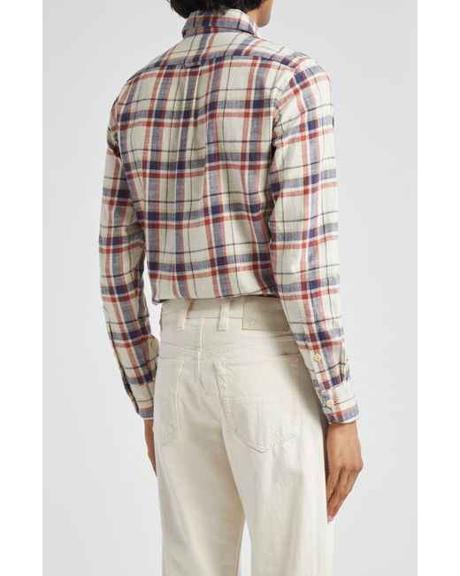 Drake's White Check Slub Cotton Button-up Work Shirt for men