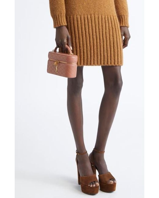 Saint Laurent Brown Mini Gaby Quilted Leather Vanity Case