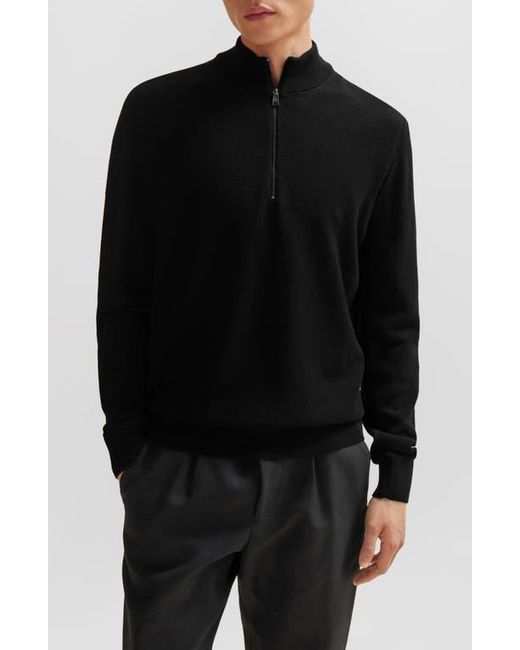 Boss Black Ebrando Textured Cotton Half Zip Sweater for men