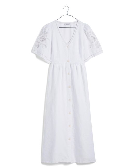 Madewell White Cassie Openwork Detail Linen Button-up Midi Dress