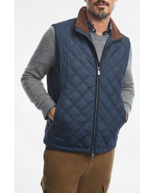 Brooks Brothers Blue Paddock Water Repellent Diamond Quilted Vest for men