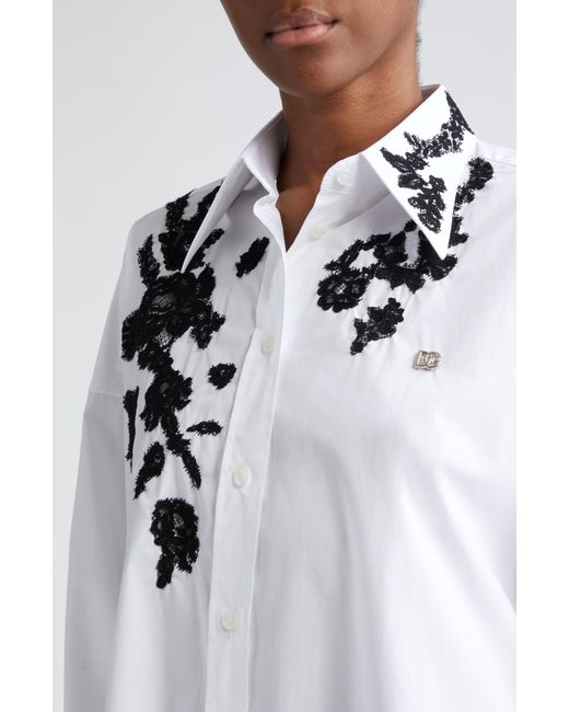 Dolce & Gabbana White Floral Lace High-low Button-up Shirt