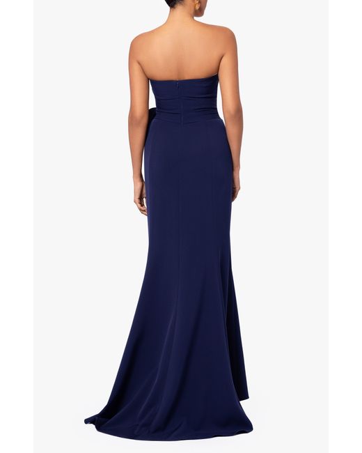 Betsy & Adam Blue Bow Strapless Scuba Gown