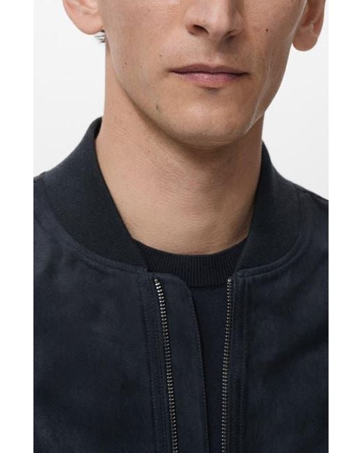 Mango Blue Faux Suede Bomber Jacket for men