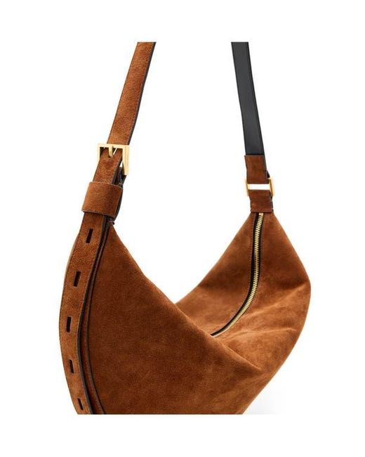 AllSaints Half Moon Suede Shoulder Bag in Brown | Lyst