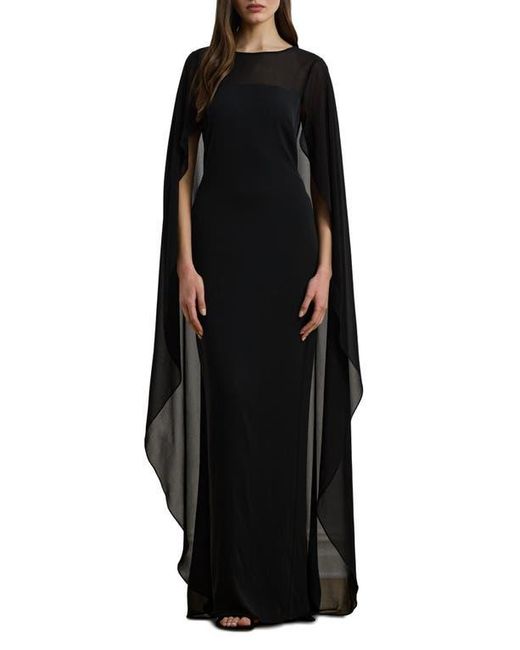 Ralph Lauren Black Semisheer Capelet Georgette Gown