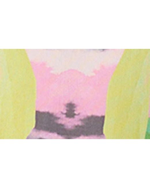 AFRM Blue Kaylee Print Sheer Mesh Top