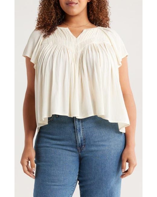 Treasure & Bond White Shirred Raglan Sleeve Gauze Top