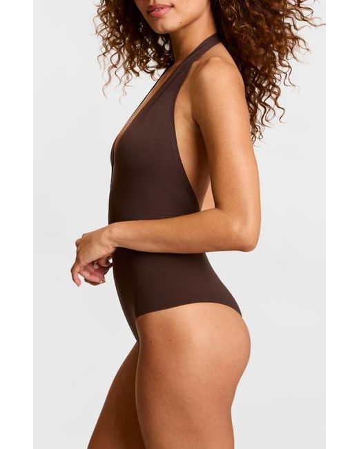 Commando Brown Plunge Halter Neck Bodysuit