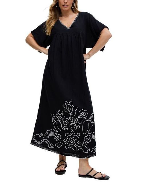 Raffya Black Candy Tabard Embroidered Hem Midi Dress