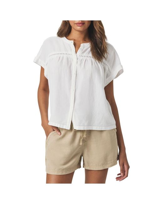 Splendid White Catalina Short Sleeve Linen Blend Button-Up Shirt