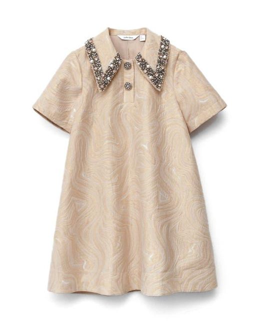 & Other Stories Natural Faux Pearl & Rhinestone Detail Metallic Jacquard Minidress