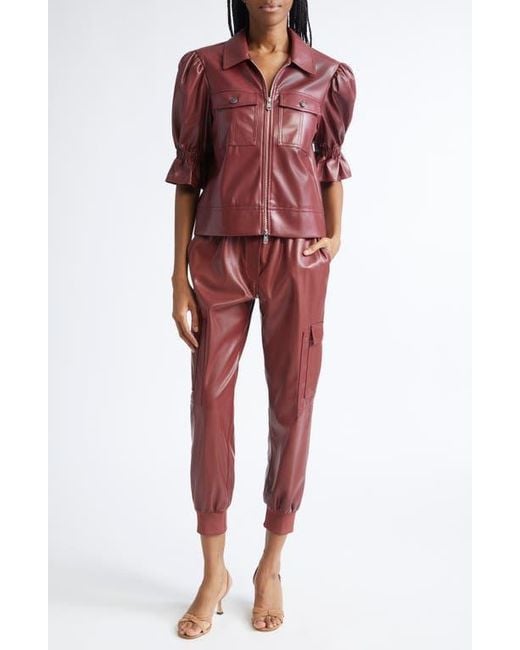 Cinq À Sept Red Holly Ruffle Faux Leather Jacket