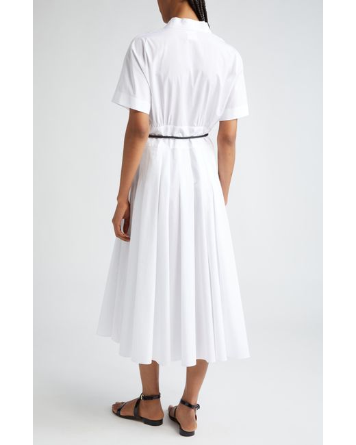 Max Mara Studio White Alatri Pleated Cotton Poplin Midi Dress