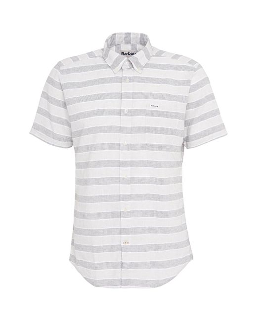 Barbour White Somerby Tailored Fit Stripe Short Sleeve Linen & Cotton Button-down Shirt for men