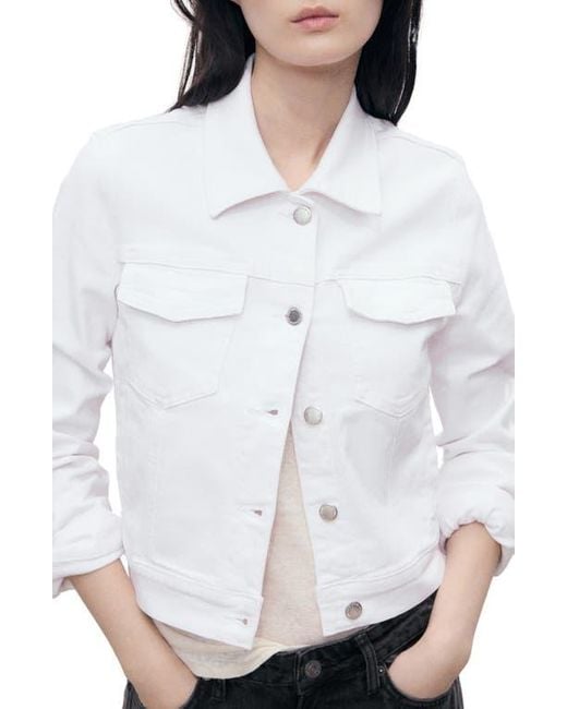 Mango Women's White Pockets Denim Jacket