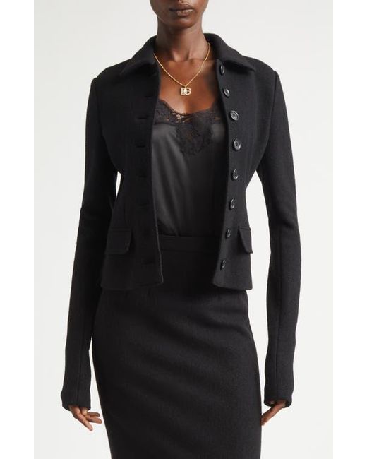 Dolce & Gabbana Black Boiled Wool Fitted Jacket