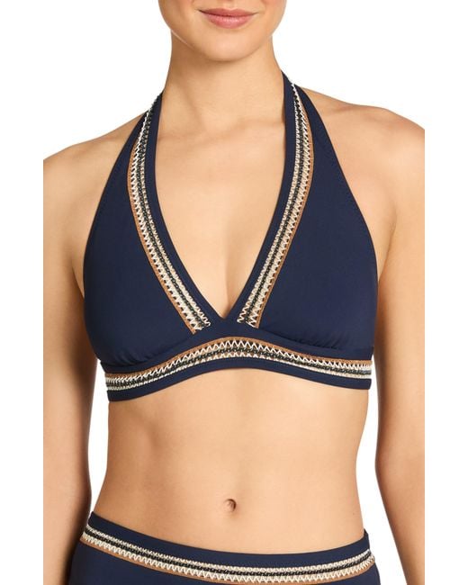Robin Piccone Blue Nova Halter Bikini Top