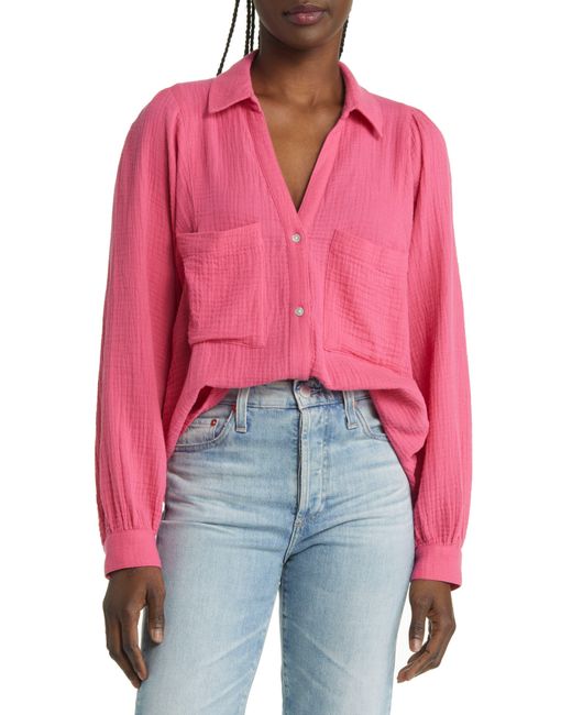 Rails Lauren Organic Cotton Gauze Buttonup Shirt in Red Lyst