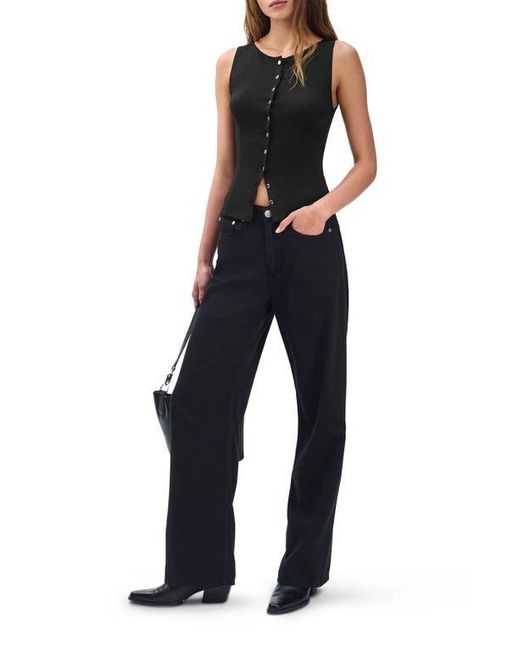Rag & Bone Black The Knit Boat Neck Button Front Tank