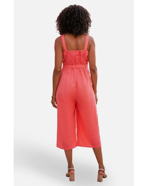 Yumi' Red Gingham Button Through Jumpsuit
