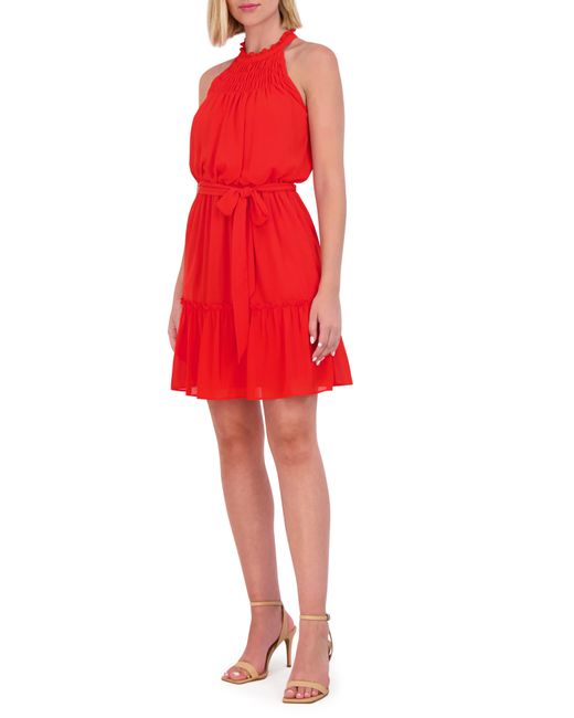 Vince Camuto Red Ruffle Tie Waist Sleeveless Dress