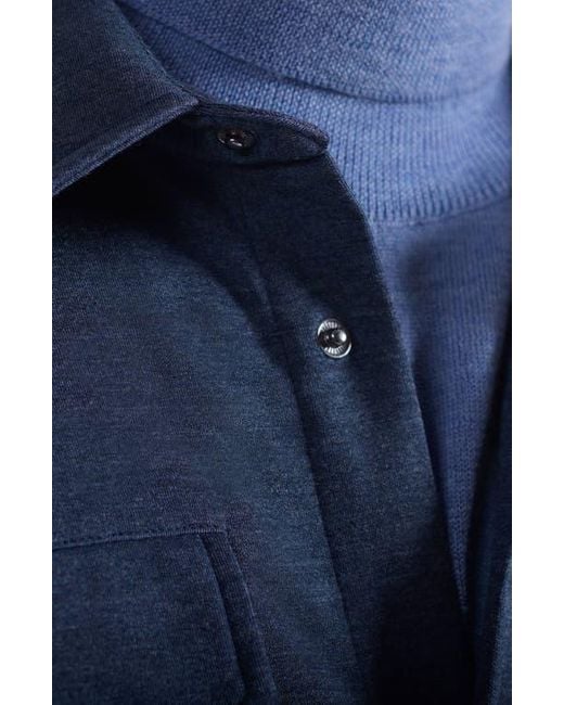Bugatchi Blue Heathered Kint Snap-Up Shirt Jacket for men