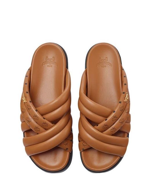 MCM White Monogram Print Cross Sandals for men