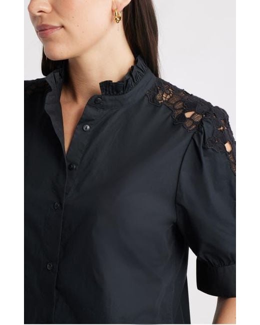 Caslon Black Ruffle Lace Appliqué Cotton Top