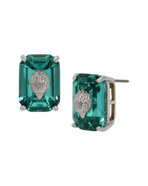 Kurt Geiger Green Emerald Cut Crystal Stud Earrings