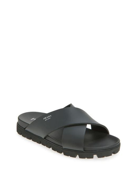 Prada Gray Cross Strap Slide Sandal