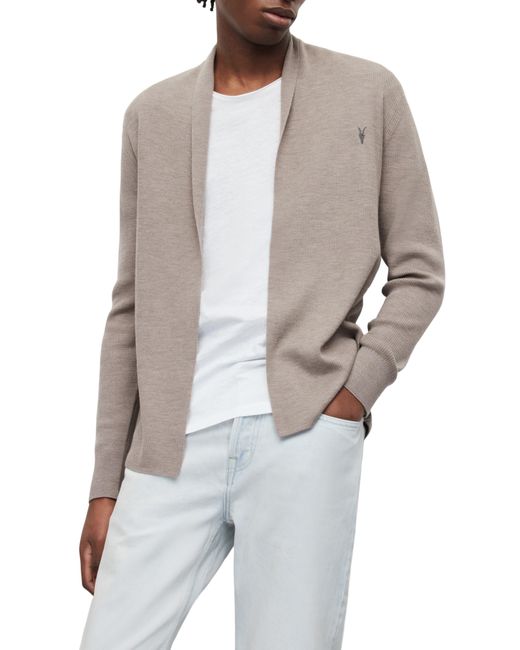 AllSaints Gray Mode Slim Fit Merino Wool Cardigan for men