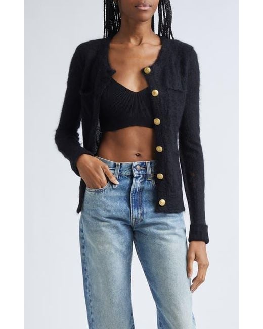R13 Black Elongated Shrunken Distressed Mohair Blend Cardigan