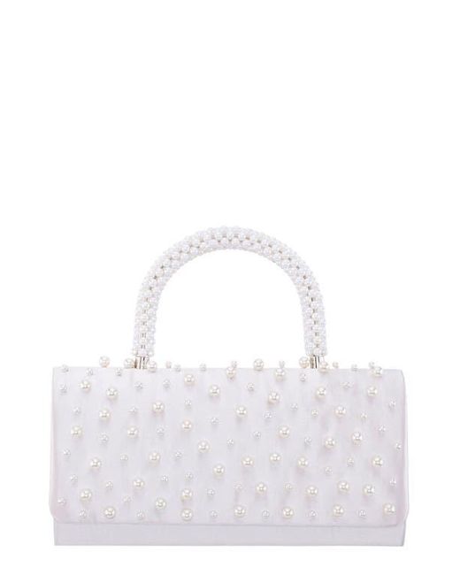 Nina White Gaia Faux Pearl Top Handle Bag