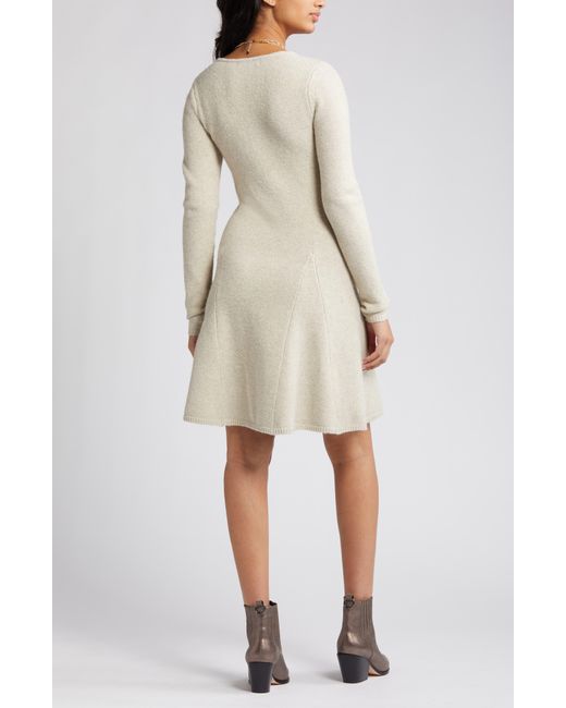 Chelsea28 Long Sleeve Fit Flare Sweater Dress in Natural Lyst