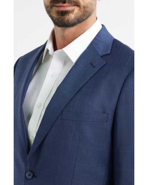 Daniel Hechter Blue Windowpane Check Wool Blend Suit Jacket for men