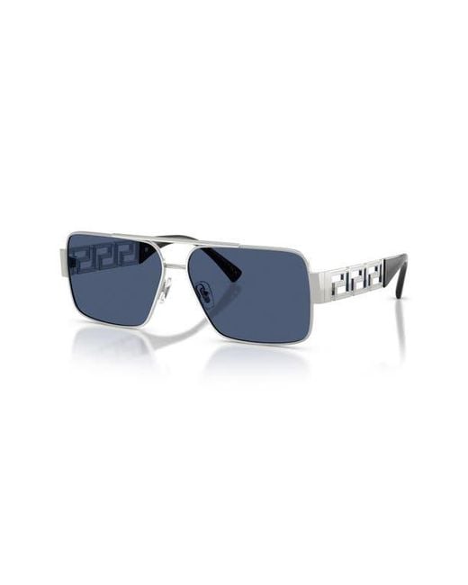 Versace Blue 61Mm Rectangular Sunglasses for men
