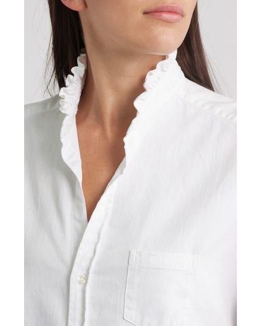Frank & Eileen White Ruffle Collar Relaxed Fit Cotton Button-Up Shirt